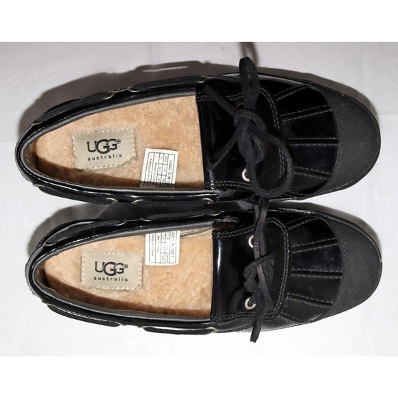 UGG Ashdale Duck Shoes Women's‎ 6 Black Patent Leather Shearling Lined 1901 - Picture 7 of 8